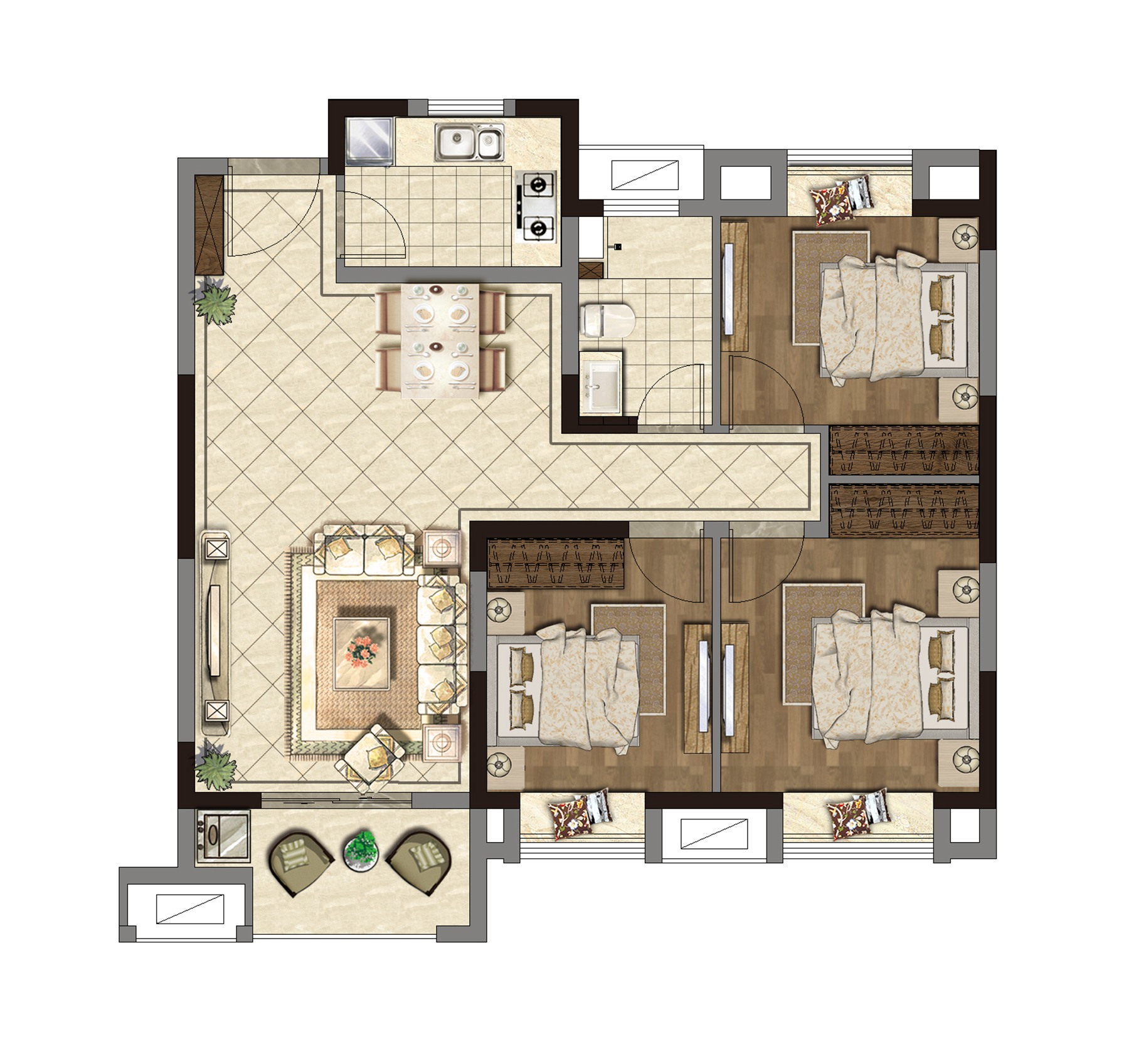 優(yōu)瀾  A戶型 建面約95㎡ 三房兩廳一衛(wèi)